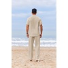 COOFANDY Men’s 2 Piece Cotton Linen Sets Beach Outfits Pants and Shirt Set | Linen Outfits Set with Pockets, Casual Short Sleeve Henley Shirts, Beach Pants with Pockets, Summer Vacation Yoga Outfits(Z-light Khaki)