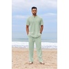 COOFANDY Men’s 2 Piece Cotton Linen Sets Beach Outfits Pants and Shirt Set | Linen Outfits Set with Pockets, Casual Short Sleeve Henley Shirts, Beach Pants with Pockets, Summer Vacation Yoga Outfits(Z-green)