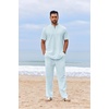 COOFANDY Men’s 2 Piece Cotton Linen Sets Beach Outfits Pants and Shirt Set | Linen Outfits Set with Pockets, Casual Short Sleeve Henley Shirts, Beach Pants with Pockets, Summer Vacation Yoga Outfits(Z-light Blue)