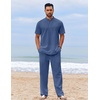 COOFANDY Men’s 2 Piece Cotton Linen Sets Beach Outfits Pants and Shirt Set | Linen Outfits Set with Pockets, Casual Short Sleeve Henley Shirts, Beach Pants with Pockets, Summer Vacation Yoga Outfits(Z-denim Blue)