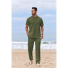 COOFANDY Men’s 2 Piece Cotton Linen Sets Beach Outfits Pants and Shirt Set | Linen Outfits Set with Pockets, Casual Short Sleeve Henley Shirts, Beach Pants with Pockets, Summer Vacation Yoga Outfits(Z-army Green)