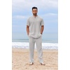 COOFANDY Men’s 2 Piece Cotton Linen Sets Beach Outfits Pants and Shirt Set | Linen Outfits Set with Pockets, Casual Short Sleeve Henley Shirts, Beach Pants with Pockets, Summer Vacation Yoga Outfits(Z-light Grey)