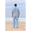COOFANDY Men’s 2 Piece Cotton Linen Sets Beach Outfits Pants and Shirt Set | Linen Outfits Set with Pockets, Casual Short Sleeve Henley Shirts, Beach Pants with Pockets, Summer Vacation Yoga Outfits(Z-blue)