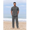 COOFANDY Men’s 2 Piece Cotton Linen Sets Beach Outfits Pants and Shirt Set | Linen Outfits Set with Pockets, Casual Short Sleeve Henley Shirts, Beach Pants with Pockets, Summer Vacation Yoga Outfits(Z-dark Grey)