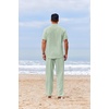 COOFANDY Men’s 2 Piece Cotton Linen Sets Beach Outfits Pants and Shirt Set | Linen Outfits Set with Pockets, Casual Short Sleeve Henley Shirts, Beach Pants with Pockets, Summer Vacation Yoga Outfits(Z-green)