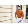COOFANDY Mens Knit Polo Shirts Casual Long Sleeve Classic Polo Shirts Button Down Golf Shirts(Caramel)