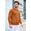 COOFANDY Mens Knit Polo Shirts Casual Long Sleeve Classic Polo Shirts Button Down Golf Shirts(Caramel)