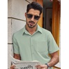 COOFANDY Mens Stretch Dress Shirts Short Sleeve Casual Button Down Shirts with Pocket(Light Green)