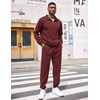 COOFANDY Men’s Tracksuit 2 Piece Quarter Zip Sweatsuit Workout Jogging Set | Soft plaid jacquard fabric, 1/4 zip jacket & jogger set, kangaroo pocket, drawstring waist; ideal for sports & gifts(Dark Red)