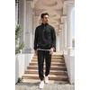 COOFANDY Men’s Tracksuit 2 Piece Quarter Zip Sweatsuit Workout Jogging Set | Soft plaid jacquard fabric, 1/4 zip jacket & jogger set, kangaroo pocket, drawstring waist; ideal for sports & gifts(Black)