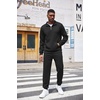COOFANDY Men’s Tracksuit 2 Piece Quarter Zip Sweatsuit Workout Jogging Set | Soft plaid jacquard fabric, 1/4 zip jacket & jogger set, kangaroo pocket, drawstring waist; ideal for sports & gifts(Black)