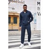 COOFANDY Men’s Tracksuit 2 Piece Quarter Zip Sweatsuit Workout Jogging Set | Soft plaid jacquard fabric, 1/4 zip jacket & jogger set, kangaroo pocket, drawstring waist; ideal for sports & gifts(Navy Blue)