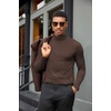 COOFANDY Mens Turtleneck Shirts Slim Fit Shirt Tops Lightweight Pullover Basic Sweater Casual Long Sleeve Shirt(Dark Brown)