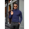 COOFANDY Mens Turtleneck Shirts Slim Fit Shirt Tops Lightweight Pullover Basic Sweater Casual Long Sleeve Shirt(Dark Navy)