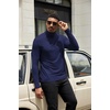COOFANDY Mens Turtleneck Shirts Slim Fit Shirt Tops Lightweight Pullover Basic Sweater Casual Long Sleeve Shirt(Dark Navy)