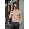 COOFANDY Mens Turtleneck Shirts Slim Fit Shirt Tops Lightweight Pullover Basic Sweater Casual Long Sleeve Shirt(Khaki)