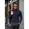 COOFANDY Mens Turtleneck Shirts Slim Fit Shirt Tops Lightweight Pullover Basic Sweater Casual Long Sleeve Shirt(Navy Blue)
