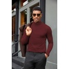 COOFANDY Mens Turtleneck Shirts Slim Fit Shirt Tops Lightweight Pullover Basic Sweater Casual Long Sleeve Shirt(Wine Red)