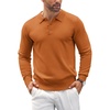 COOFANDY Mens Knit Polo Shirts Casual Long Sleeve Classic Polo Shirts Button Down Golf Shirts(Caramel)