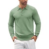COOFANDY Mens Knit Polo Shirts Casual Long Sleeve Classic Polo Shirts Button Down Golf Shirts(Green)