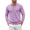 COOFANDY Mens Knit Polo Shirts Casual Long Sleeve Classic Polo Shirts Button Down Golf Shirts(Lilac Purple)
