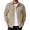 COOFANDY Men’s Long Sleeve Button Up Shirt Jacket with Flap Pockets(Stone)