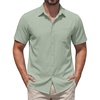 COOFANDY Mens Stretch Dress Shirts Short Sleeve Casual Button Down Shirts with Pocket(Light Green)