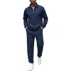 COOFANDY Men’s Tracksuit 2 Piece Quarter Zip Sweatsuit Workout Jogging Set | Soft plaid jacquard fabric, 1/4 zip jacket & jogger set, kangaroo pocket, drawstring waist; ideal for sports & gifts(Navy Blue)