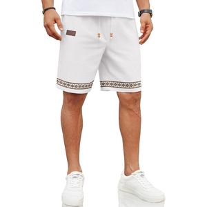 COOFANDY Men Linen Beach Shorts Casual Drawstring Summer Vacation Shorts | Elastic Waist, Lightweight Stretch Short, 9 Inch Inseam, Slim Fit, Holiday Vacation Shorts, Flat Front Short, Hawaiian Style(Boho Jacquard 1)