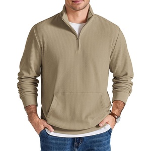 COOFANDY Men Quarter Zip Pullover Mock Neck Long Sleeve Corduroy Sweatshirt | Lightweight, Soft Warm Slightly Stretchy, Regular Fit, Old Money, Business Casual Wear, Fall Winter, S-3XL(Khaki)