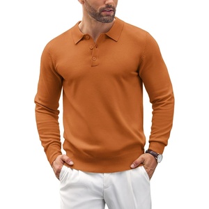 COOFANDY Mens Knit Polo Shirts Casual Long Sleeve Classic Polo Shirts Button Down Golf Shirts(Caramel)