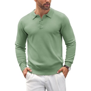 COOFANDY Mens Knit Polo Shirts Casual Long Sleeve Classic Polo Shirts Button Down Golf Shirts(Green)