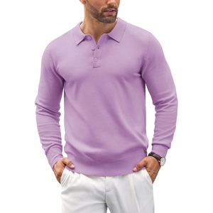 COOFANDY Mens Knit Polo Shirts Casual Long Sleeve Classic Polo Shirts Button Down Golf Shirts(Lilac Purple)