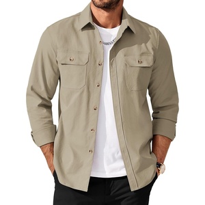 COOFANDY Men’s Long Sleeve Button Up Shirt Jacket with Flap Pockets(Stone)