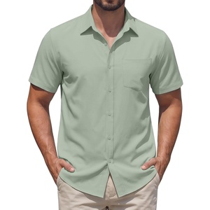 COOFANDY Mens Stretch Dress Shirts Short Sleeve Casual Button Down Shirts with Pocket(Light Green)