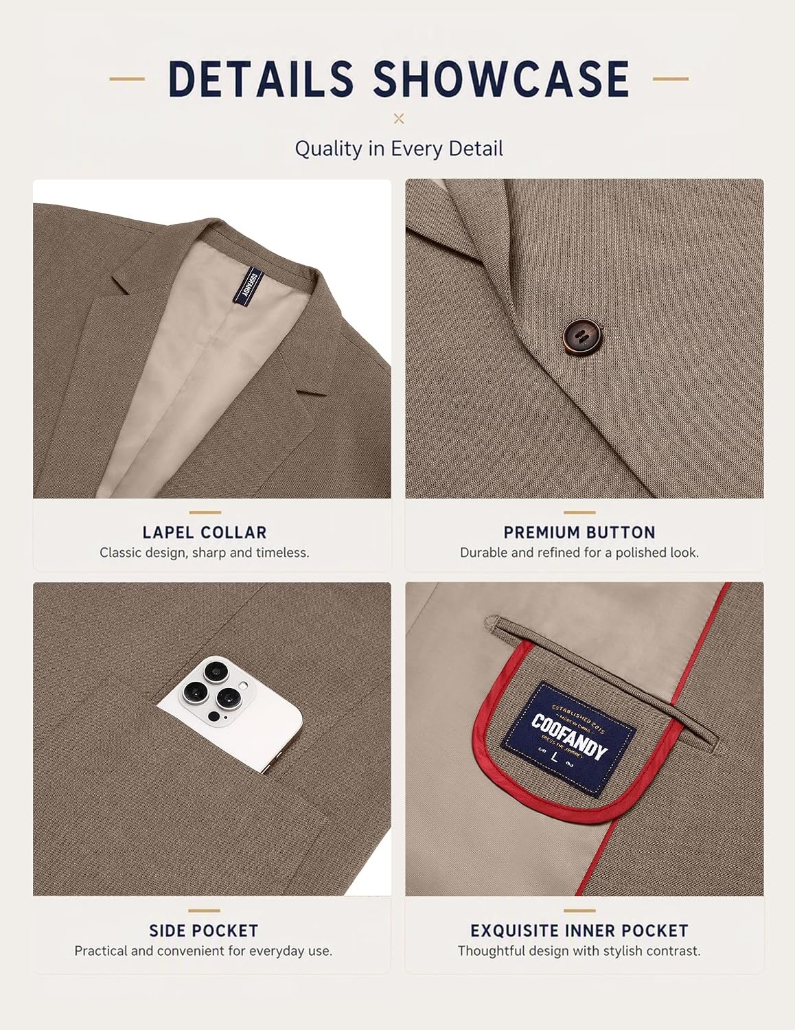 image:imageCOOFANDY Mens Blazer Casual Sport Coats One Button Lightweight Sport Jacket Regular Fit Suit Jackets Wrinkle Free Stretch Blazers Subtle Brushed Fabric Wedding Office Business Daily WearBrown