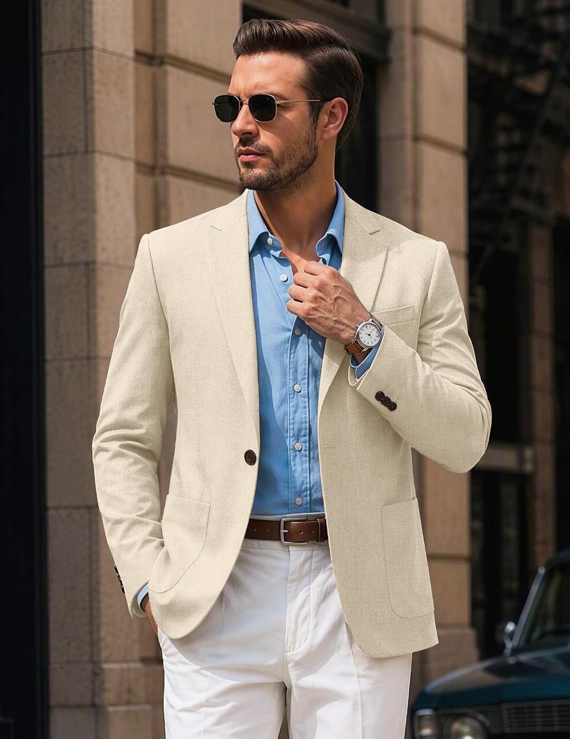 image:imageCOOFANDY Mens Blazer Casual Sport Coats One Button Lightweight Sport Jacket Regular Fit Suit Jackets Wrinkle Free Stretch Blazers Subtle Brushed Fabric Wedding Office Business Daily WearBeige