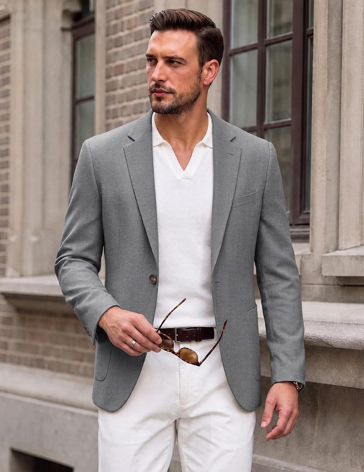 image:imageCOOFANDY Mens Blazer Casual Sport Coats One Button Lightweight Sport Jacket Regular Fit Suit Jackets Wrinkle Free Stretch Blazers Subtle Brushed Fabric Wedding Office Business Daily WearDark Grey