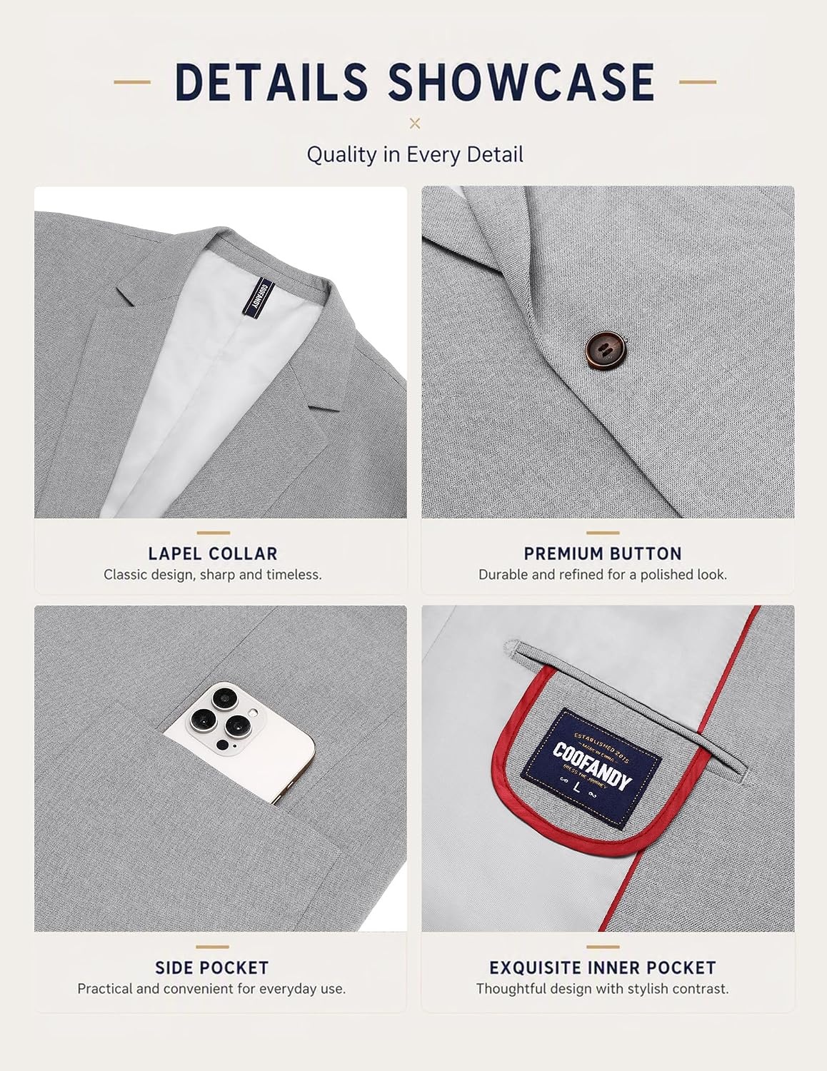 image:imageCOOFANDY Mens Blazer Casual Sport Coats One Button Lightweight Sport Jacket Regular Fit Suit Jackets Wrinkle Free Stretch Blazers Subtle Brushed Fabric Wedding Office Business Daily WearLight Grey