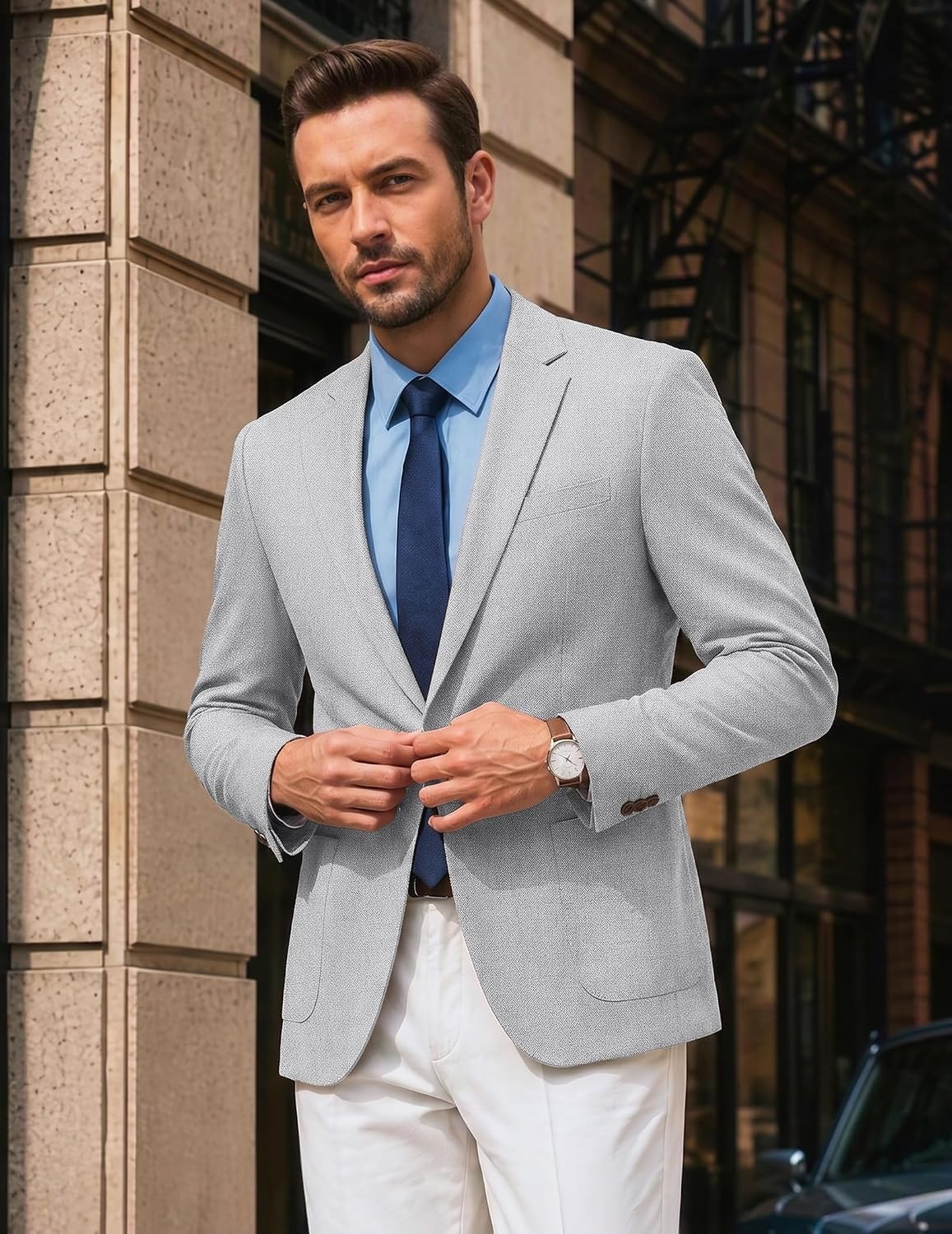 image:imageCOOFANDY Mens Blazer Casual Sport Coats One Button Lightweight Sport Jacket Regular Fit Suit Jackets Wrinkle Free Stretch Blazers Subtle Brushed Fabric Wedding Office Business Daily WearLight Grey