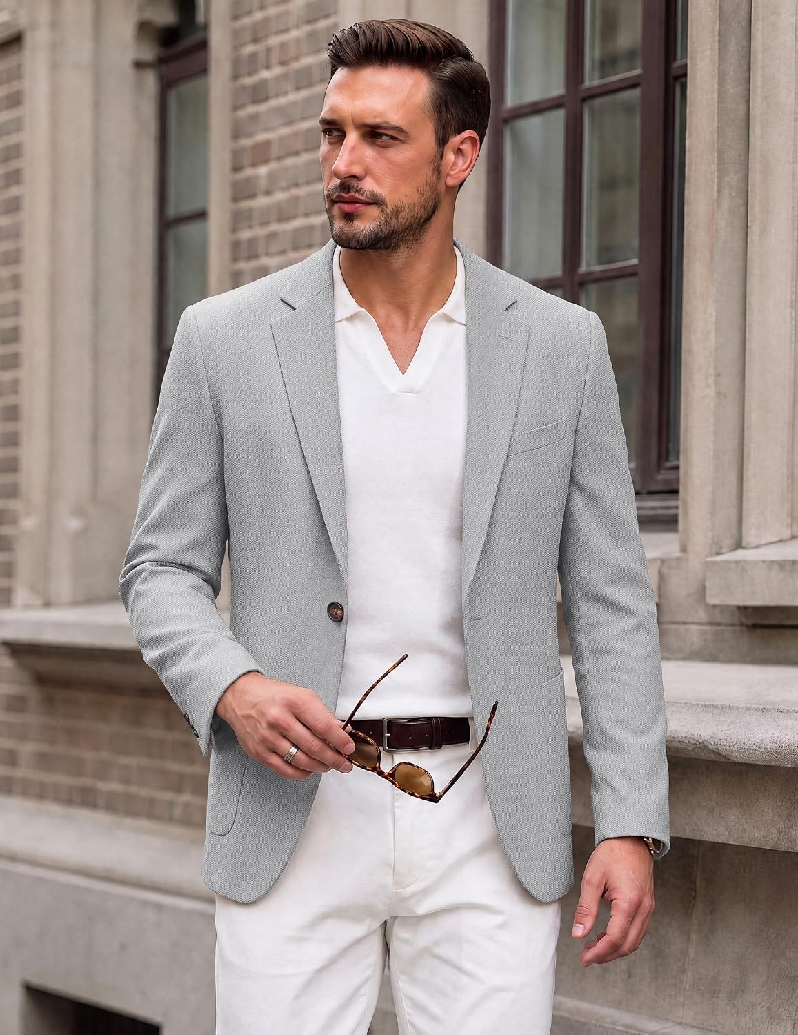 image:imageCOOFANDY Mens Blazer Casual Sport Coats One Button Lightweight Sport Jacket Regular Fit Suit Jackets Wrinkle Free Stretch Blazers Subtle Brushed Fabric Wedding Office Business Daily WearLight Grey