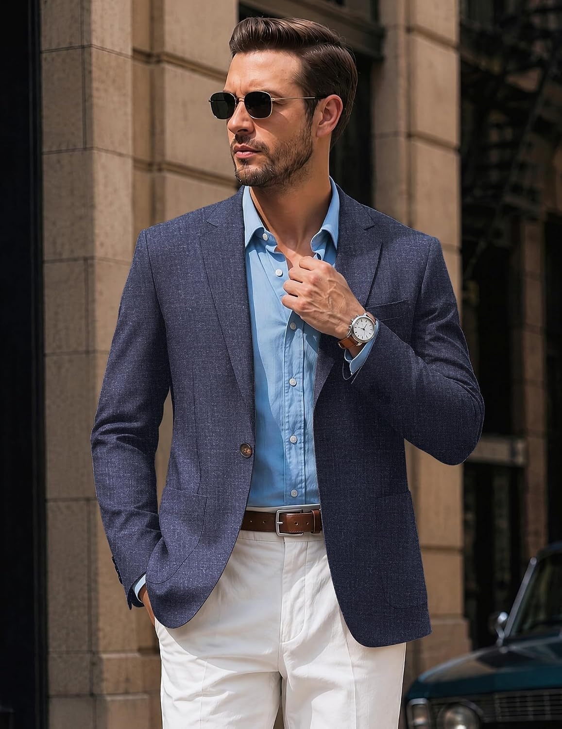 image:imageCOOFANDY Mens Blazer Casual Sport Coats One Button Lightweight Sport Jacket Regular Fit Suit Jackets Wrinkle Free Stretch Blazers Subtle Brushed Fabric Wedding Office Business Daily WearNavy Blue