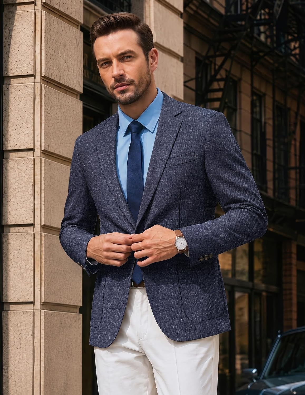 image:imageCOOFANDY Mens Blazer Casual Sport Coats One Button Lightweight Sport Jacket Regular Fit Suit Jackets Wrinkle Free Stretch Blazers Subtle Brushed Fabric Wedding Office Business Daily WearNavy Blue