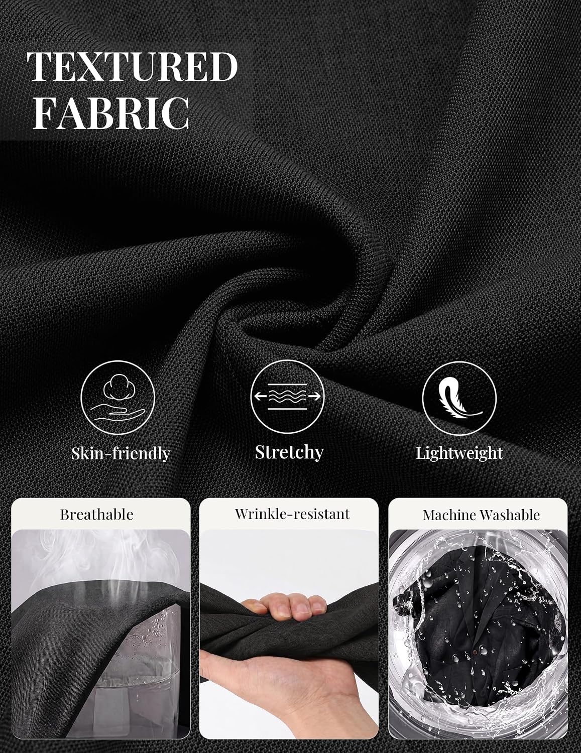 image:imageCOOFANDY Mens Blazer Casual Sport Coats One Button Lightweight Sport Jacket Regular Fit Suit Jackets Wrinkle Free Stretch Blazers Subtle Brushed Fabric Wedding Office Business Daily WearBlack