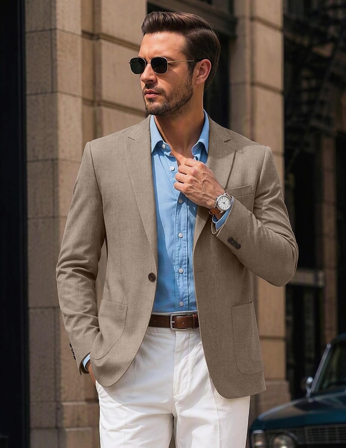 image:imageCOOFANDY Mens Blazer Casual Sport Coats One Button Lightweight Sport Jacket Regular Fit Suit Jackets Wrinkle Free Stretch Blazers Subtle Brushed Fabric Wedding Office Business Daily WearBrown