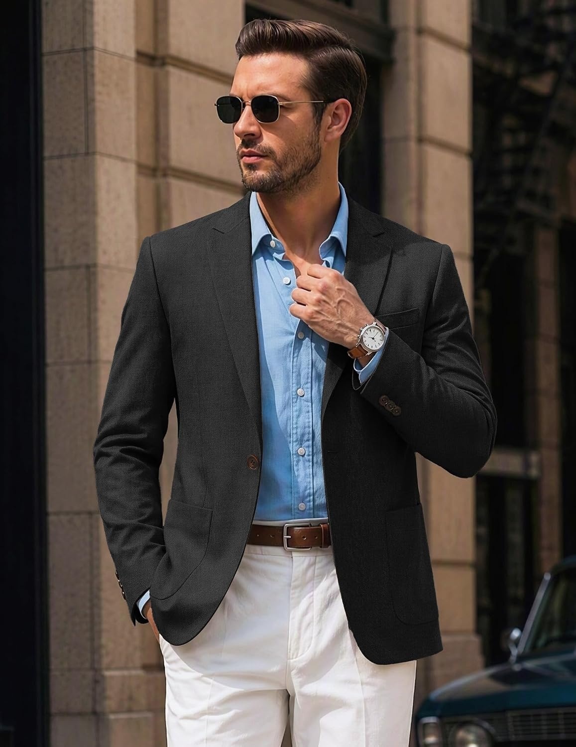 image:imageCOOFANDY Mens Blazer Casual Sport Coats One Button Lightweight Sport Jacket Regular Fit Suit Jackets Wrinkle Free Stretch Blazers Subtle Brushed Fabric Wedding Office Business Daily WearBlack