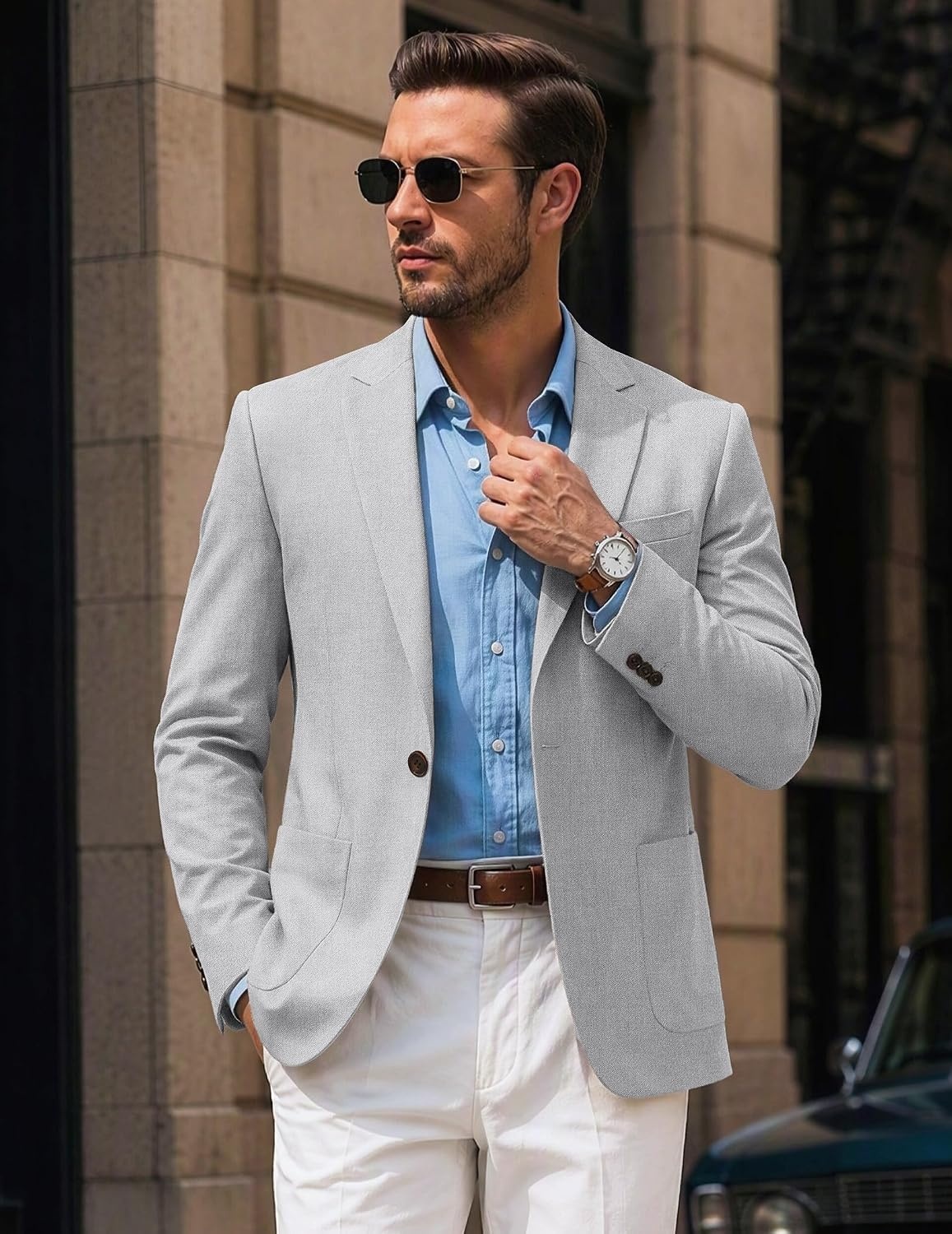 image:imageCOOFANDY Mens Blazer Casual Sport Coats One Button Lightweight Sport Jacket Regular Fit Suit Jackets Wrinkle Free Stretch Blazers Subtle Brushed Fabric Wedding Office Business Daily WearLight Grey