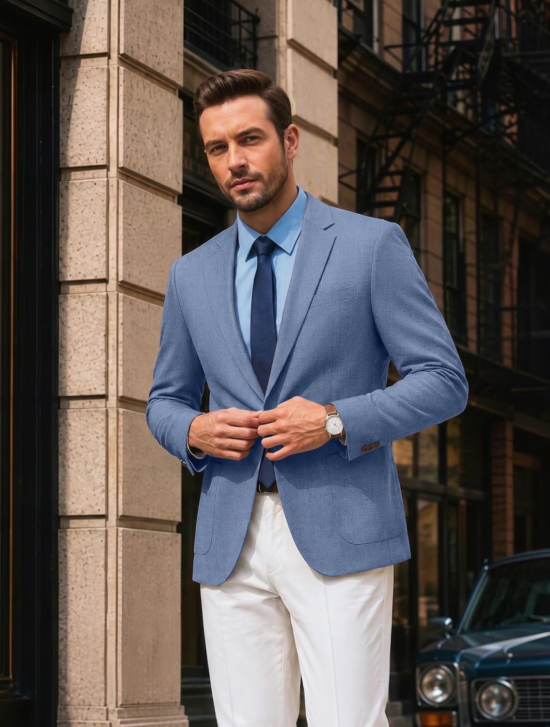 image:imageCOOFANDY Mens Blazer Casual Sport Coats One Button Lightweight Sport Jacket Regular Fit Suit Jackets Wrinkle Free Stretch Blazers Subtle Brushed Fabric Wedding Office Business Daily WearBlue