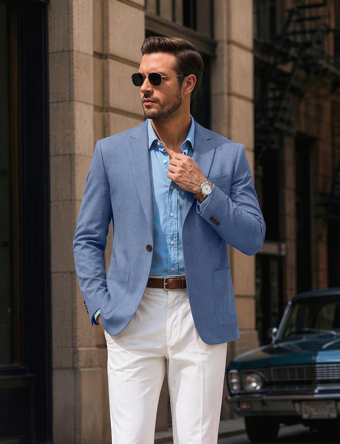 image:imageCOOFANDY Mens Blazer Casual Sport Coats One Button Lightweight Sport Jacket Regular Fit Suit Jackets Wrinkle Free Stretch Blazers Subtle Brushed Fabric Wedding Office Business Daily WearBlue