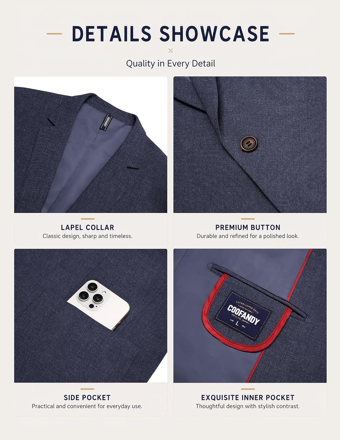 image:imageCOOFANDY Mens Blazer Casual Sport Coats One Button Lightweight Sport Jacket Regular Fit Suit Jackets Wrinkle Free Stretch Blazers Subtle Brushed Fabric Wedding Office Business Daily WearNavy Blue